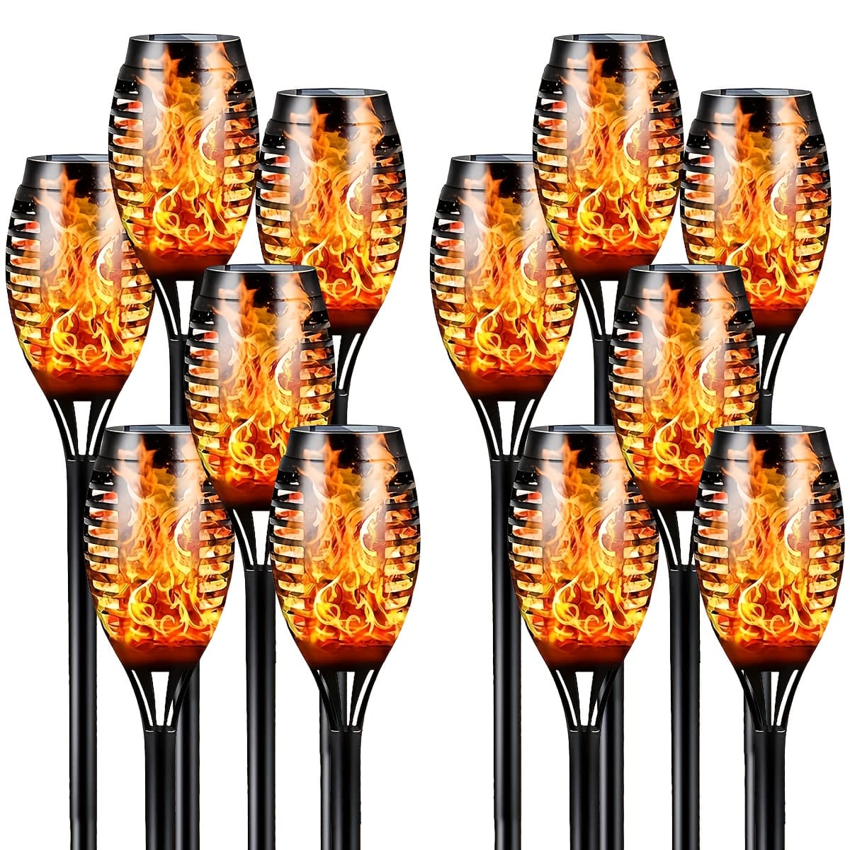 TEMU Solar Flashlight With Flashing Flame, 12/16 Pack Outdoor Landscape Solar Post Lights For Garden, Patio, Walkway, Automatic , Ip65 Grade, 250 , Solar Garden Light, Suitable For Holiday Decoration