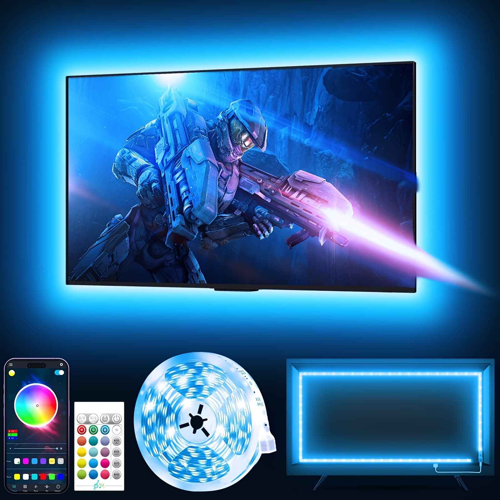 TEMU Tv Led Lights 16.4ft Led Lights For 45-75 Inch Tv Rgb Color Changing Light Strip For Tv With Remote Music Sync App Control Tv Lights Behind Usb Powered For Bedroom And Room