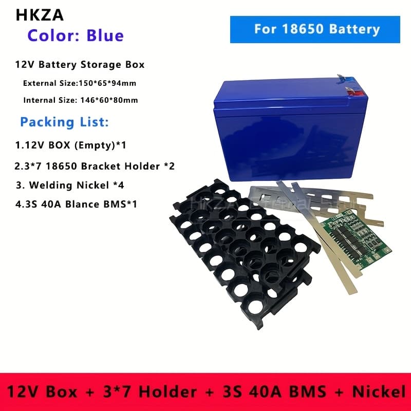 TEMU Diy 12v Battery Storage Box For 3*7 18650 Lithium Battery Pack Assembly With 3s 40a Bms Protection Board, Abs Plastic Battery Holder, Replaceable 12v Lead-acid Battery