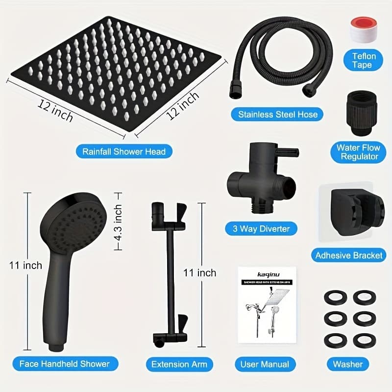 TEMU 8"/10"/12'' Shower Head, High Pressure Shower Head/handheld Showerhead Combo With 11'' Extension Arm, Anti-leak Shower Head With Holder/hose