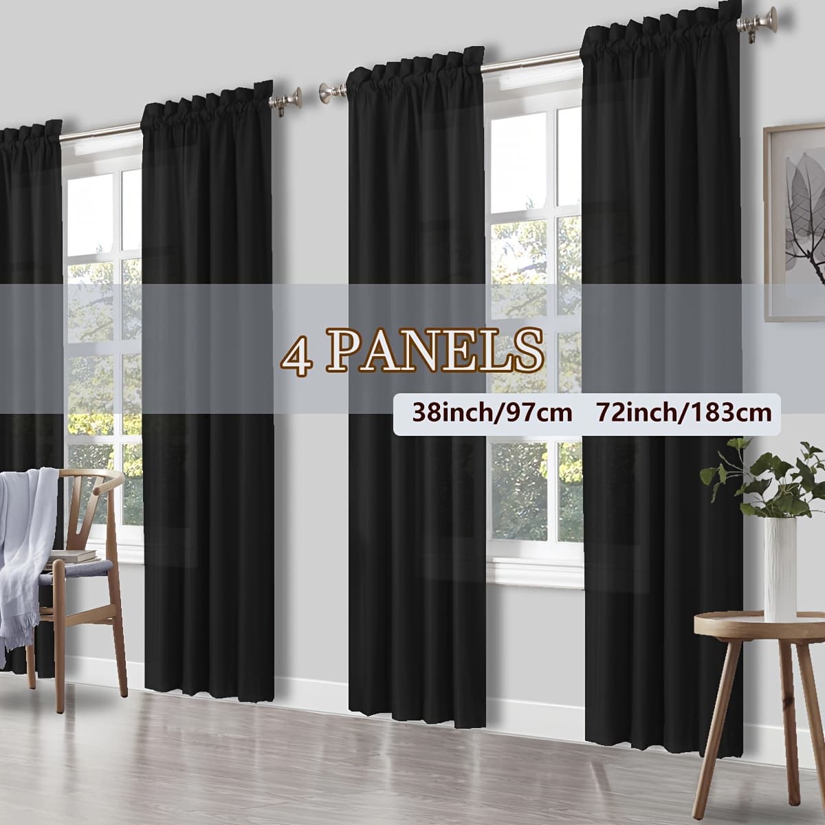 TEMU 4 Panels Curtains, Solid Color Simple Rod Filtering Curtains, Suitable For Living Room, Office Home, Bedroom Decoration