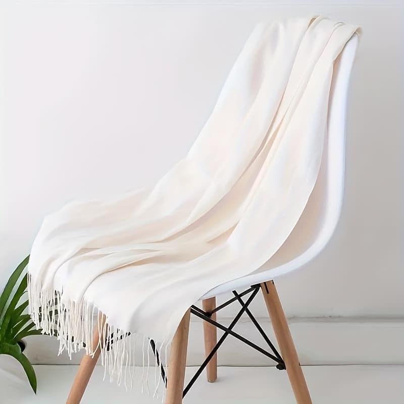 TEMU 1pc Of Elegant Solid Color Fringed Scarf-soft Fake, 78.74 Inches, Suitable For All , White, Black, Red Or Options, Perfect Women's Shawl, Elegant Accessories, Soft Texture, Shawl Scarf