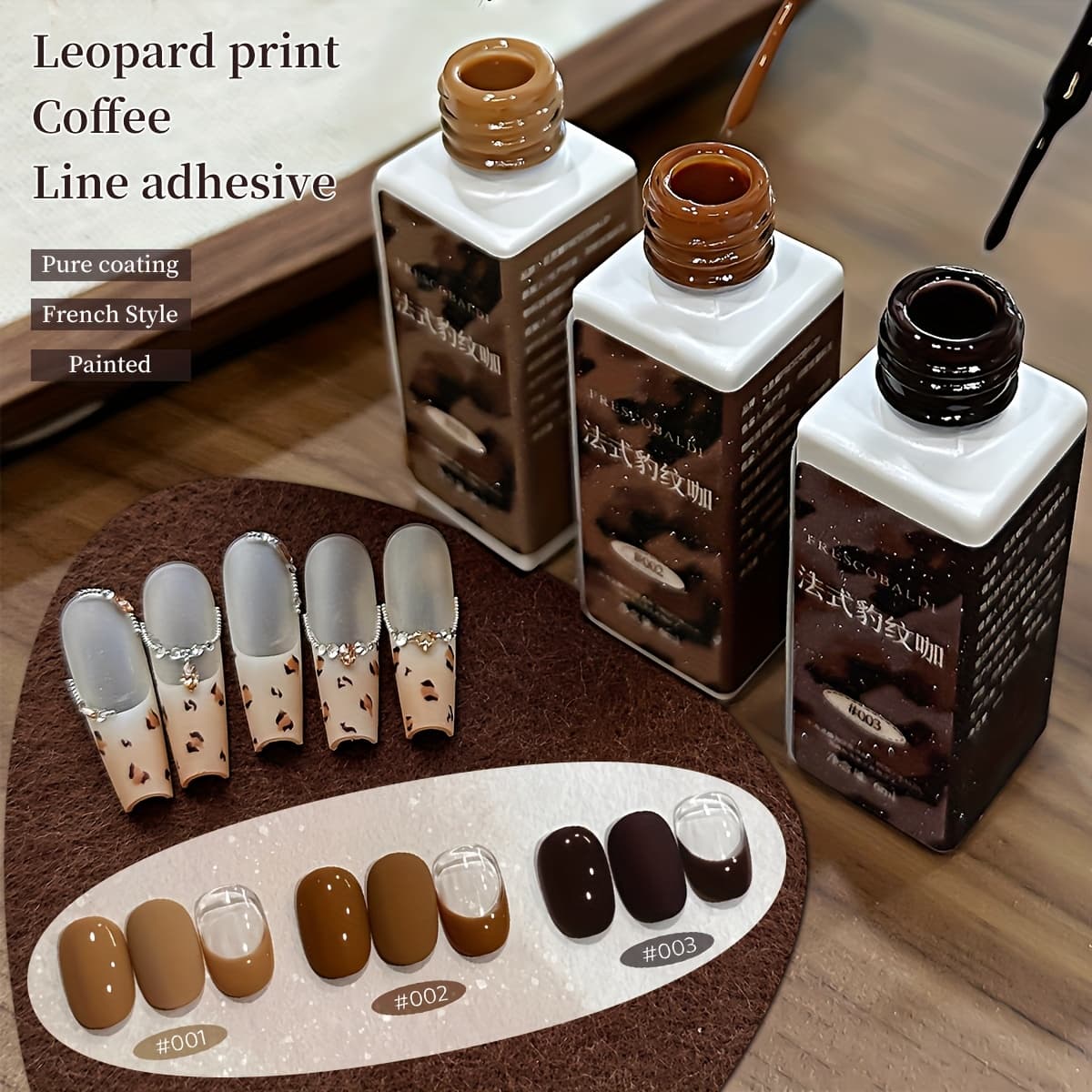 TEMU French Leopard Print 3-color Gel Nail Polish Set - Trendy Ombre Manicure For Women Salon-quality At Home, Long-lasting Chip Resistant Formula For Everyday Or Party Wear