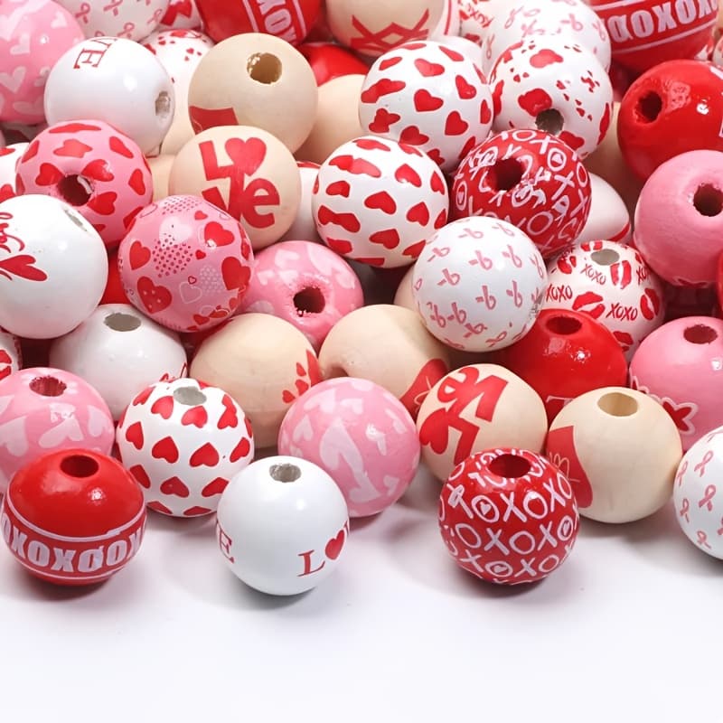 TEMU 100pcs 16mm Valentine's Day Natural Wood Beads Round Spacer Wooden Beads For Diy Bracelet Earring Jewelry Making Diy Supplies Accesories