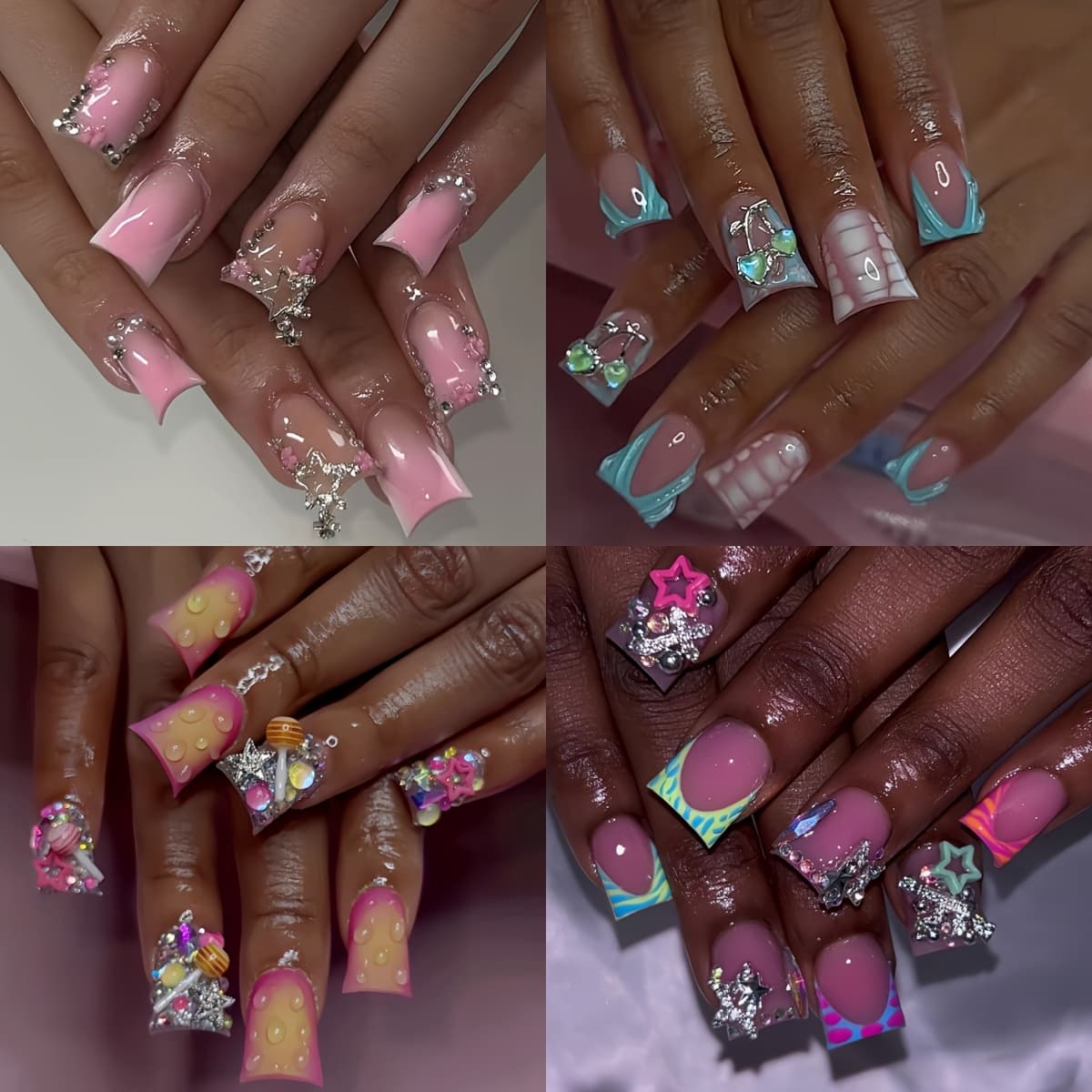 TEMU 96pcs Long Duck Tip Press On Nails, Y2k With , Heart & Star Charms, Rhinestones; Comfy Wear, , Lasting Shine; Perfect For All Women, Parties & Daily; Jelly Glue & File Included.