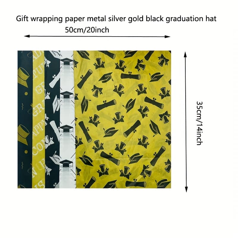 TEMU 50pcs Of Graduation Tissue Paper Loose Gift Wrapping Paper Metal Silvery Graduation Hat Pattern Decoration Tissue Paper Suitable For Diy Art Crafts, Graduation Party
