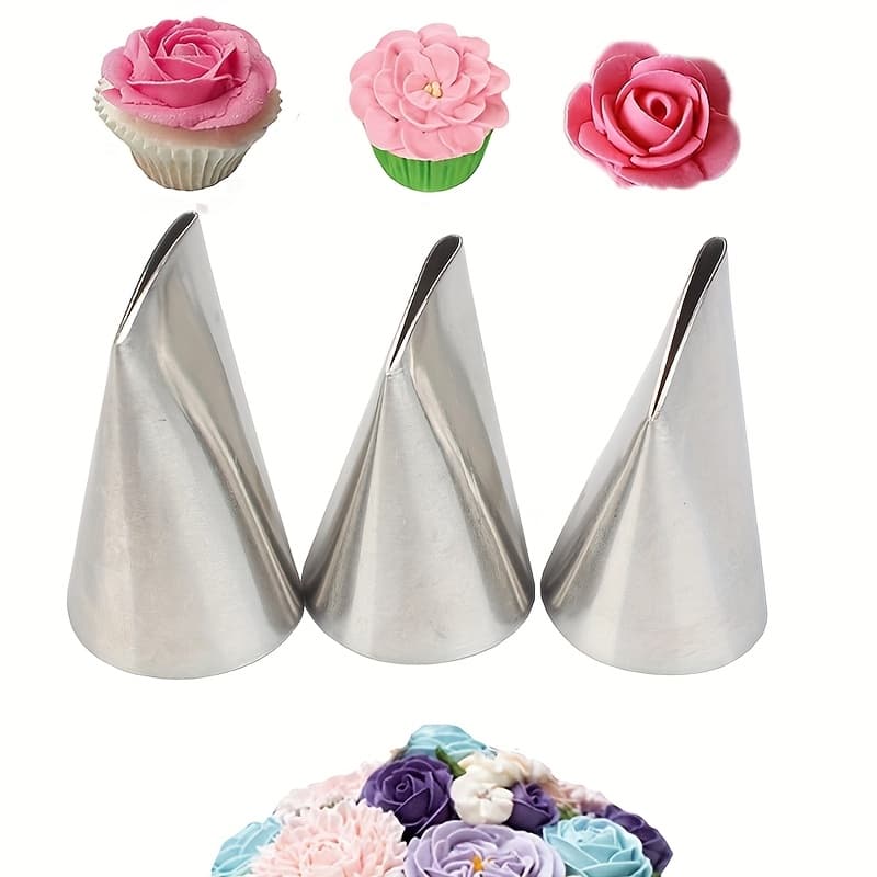 TEMU 3pcs Piping Nozzles Set,stainless Icing Cream Cake Piping Tips For Dessert Biscuit Cup Cake, 126k-125k-124k