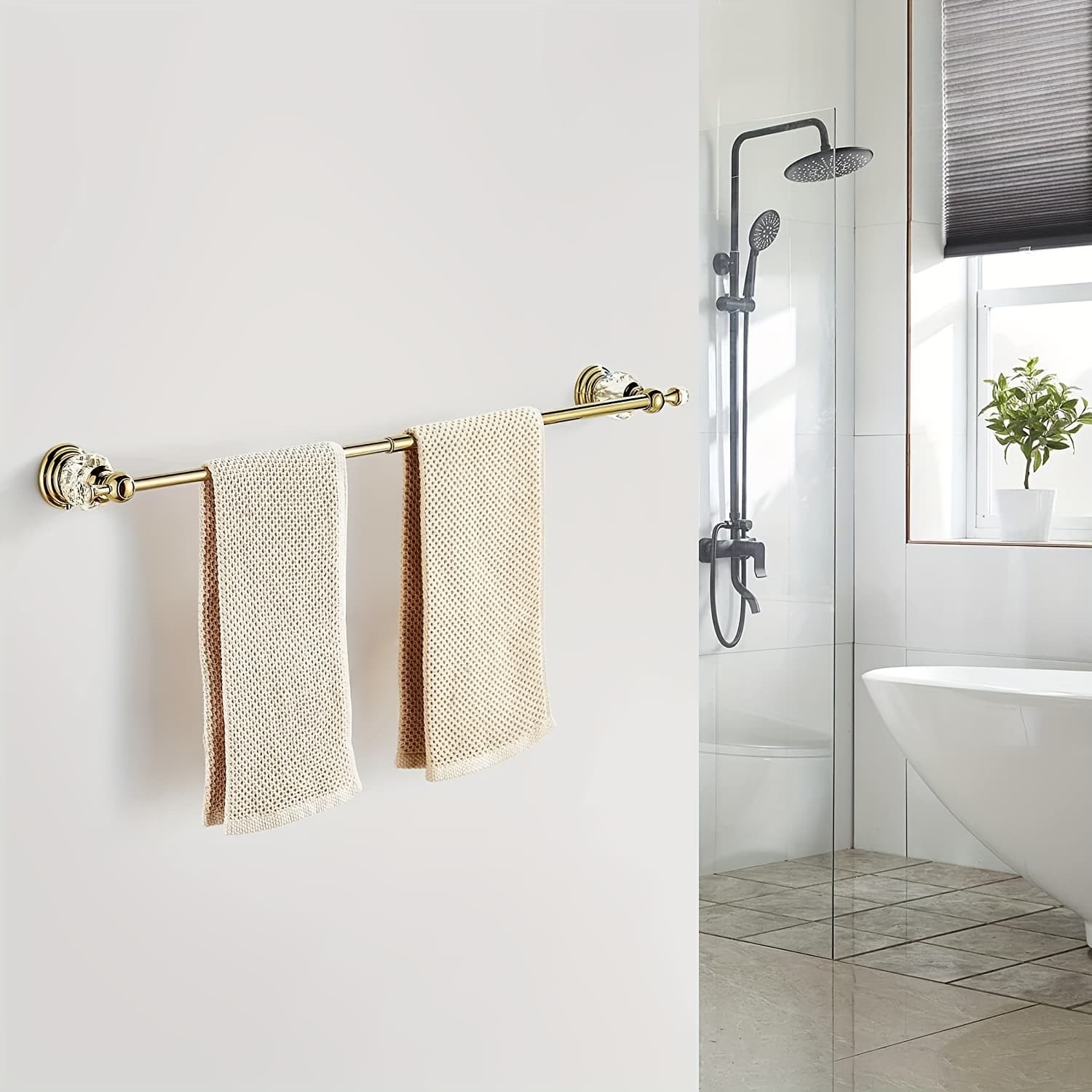 TEMU Golden Towel Bar, Adjustable Crystal Towel Rack, Golden Finish Bathroom Single Towel Rack Mounted