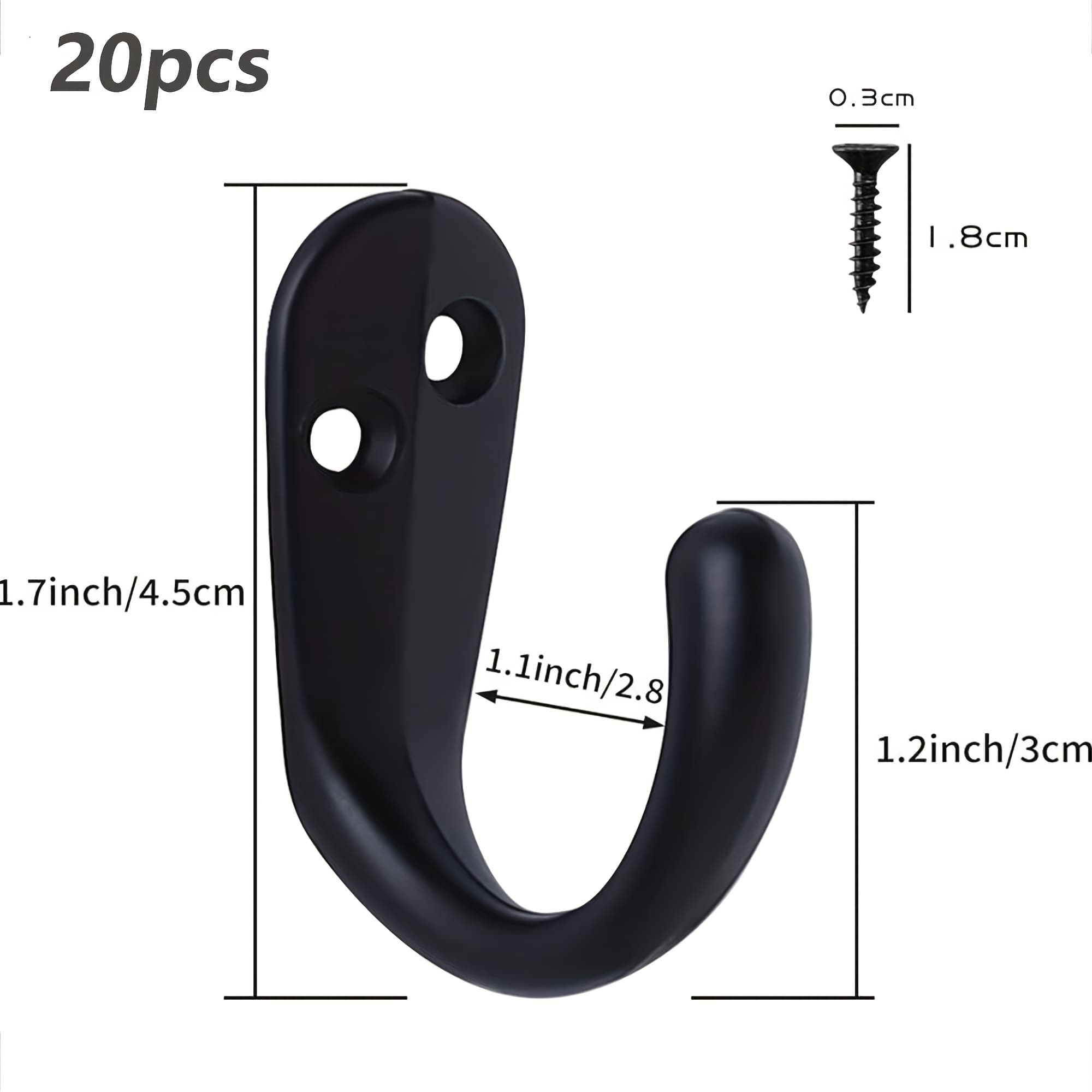 TEMU 20pcs Coat Hooks Wall Mounted Single Prong Robe Hook For Hanging Towel Hooks With 40 Screws For Bags, Hat, , Scarf, Cup (20, Black)