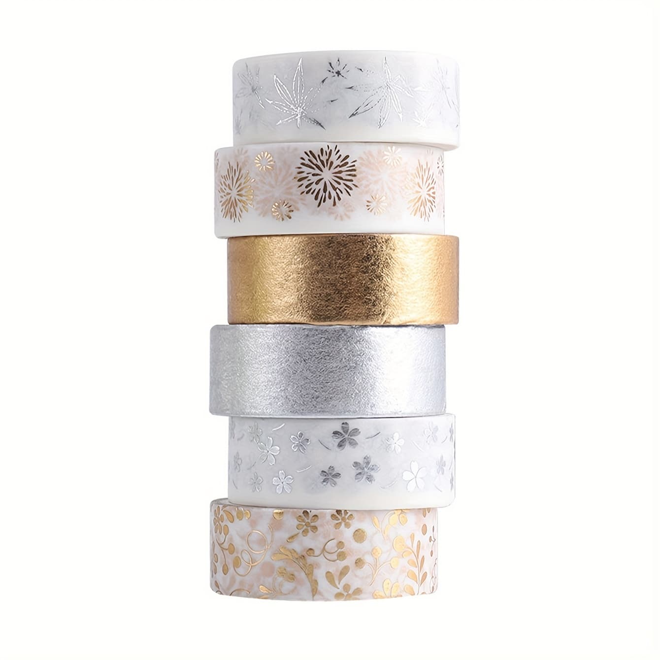 TEMU 6 Rolls Golden Washi Tape, Easy Floral Plant Pattern Tapes, Student Journal Stationery Desktop Decoration And Paper Tape, Student Stationery And Gift Wrapping Supplies