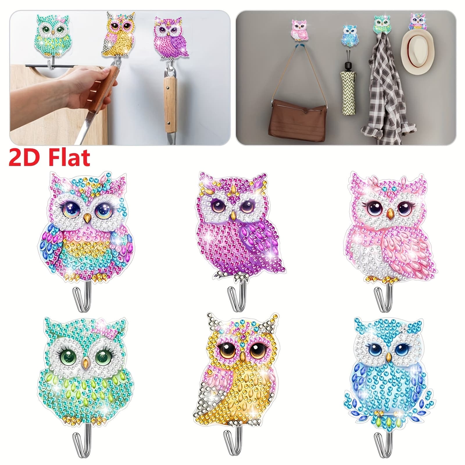 TEMU 2d Flat, 6pcs Diamond Painting Hooks, Diy Owl Wall Theme-wall Hooks, Irregular Hangers, Practical Hook, Hat Holder, Key Holder, For Halloween, Christmas Home Decoration, 2d Flat