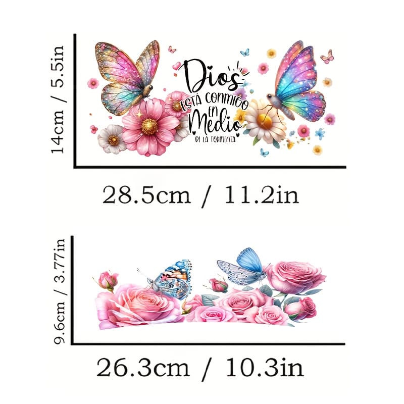 TEMU 2pcs/set Spanish Floral Combination Design Uv Dtf Packaging, Printing Self-adhesive Transfer Paper Dtf Transfer Paper, Suitable For 40oz Glass,,, School Supplies, Art Crafts, Art Supplies