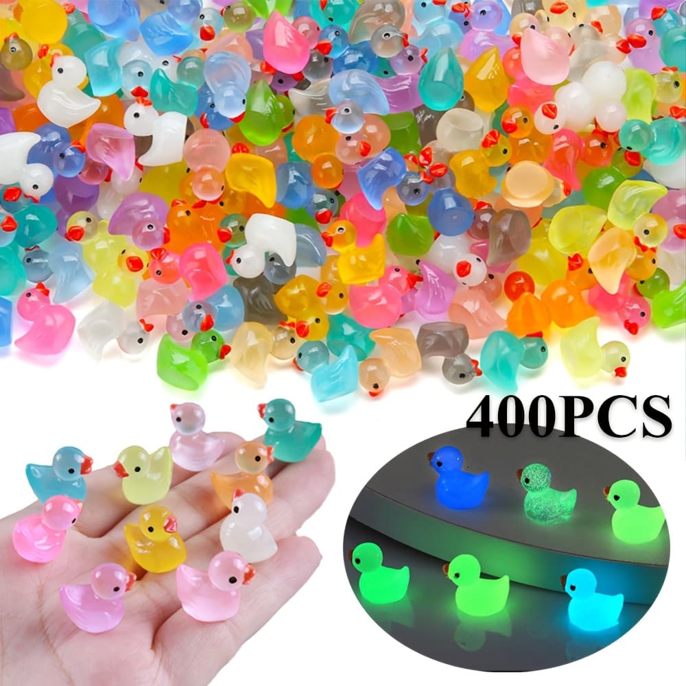 TEMU 400pcs Glow In The Dark Ducks - -the-dark Resin Mini Ducks Suitable For Garden Decor, Glow Under Blacklight, Mixed Colors, / Use, For Diy Crafts, Party Favors, Statues