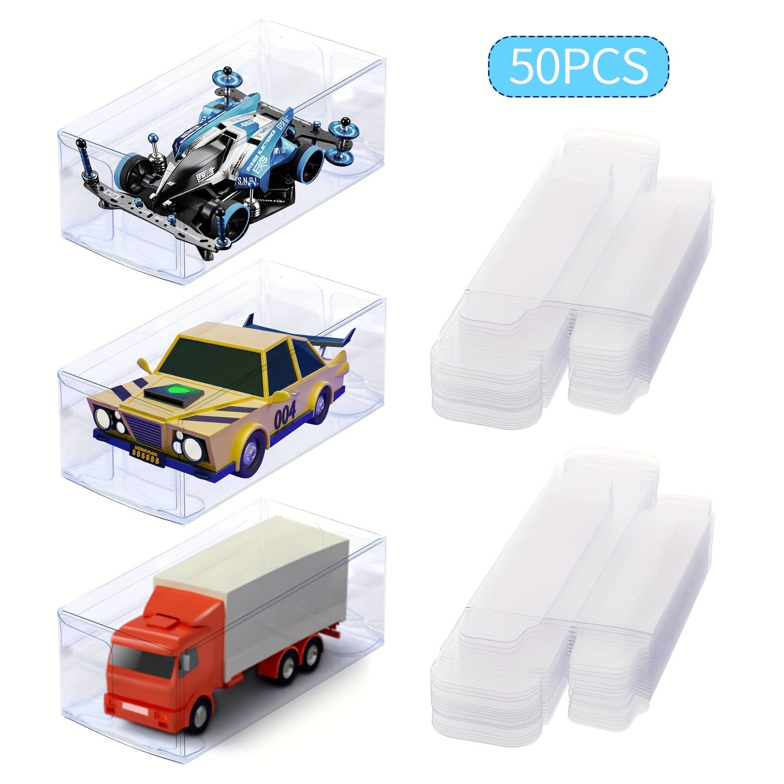 TEMU 50pcs 1/64 Scale Model Car Storage Box, Transparent Display Case With Snap-fit Lid, Protective Organizer For Gift Packaging, Home And Office Use