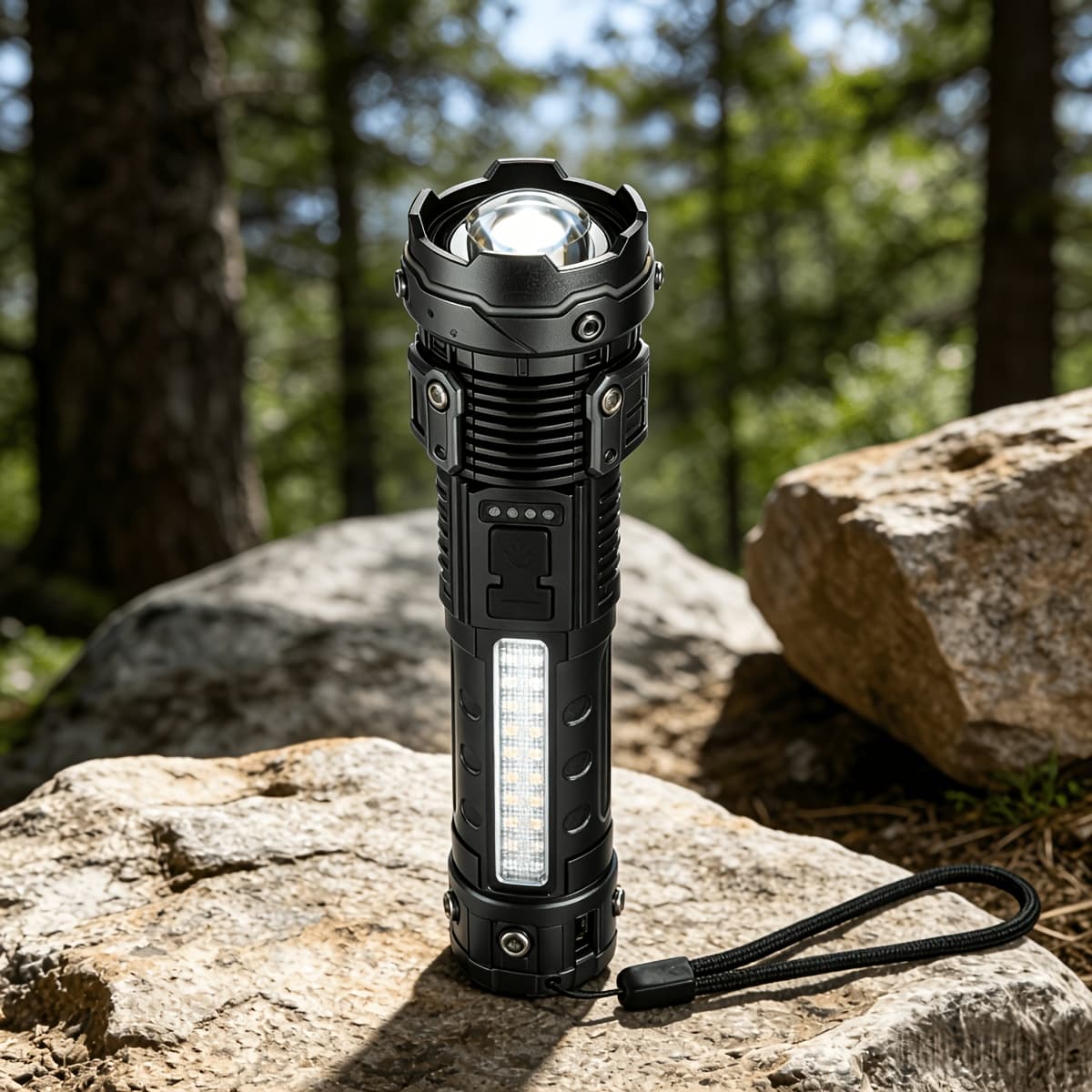 TEMU Mech-style Multifunctional Flashlight With Side Light + Dual , Perfect For Camping And Maintenance