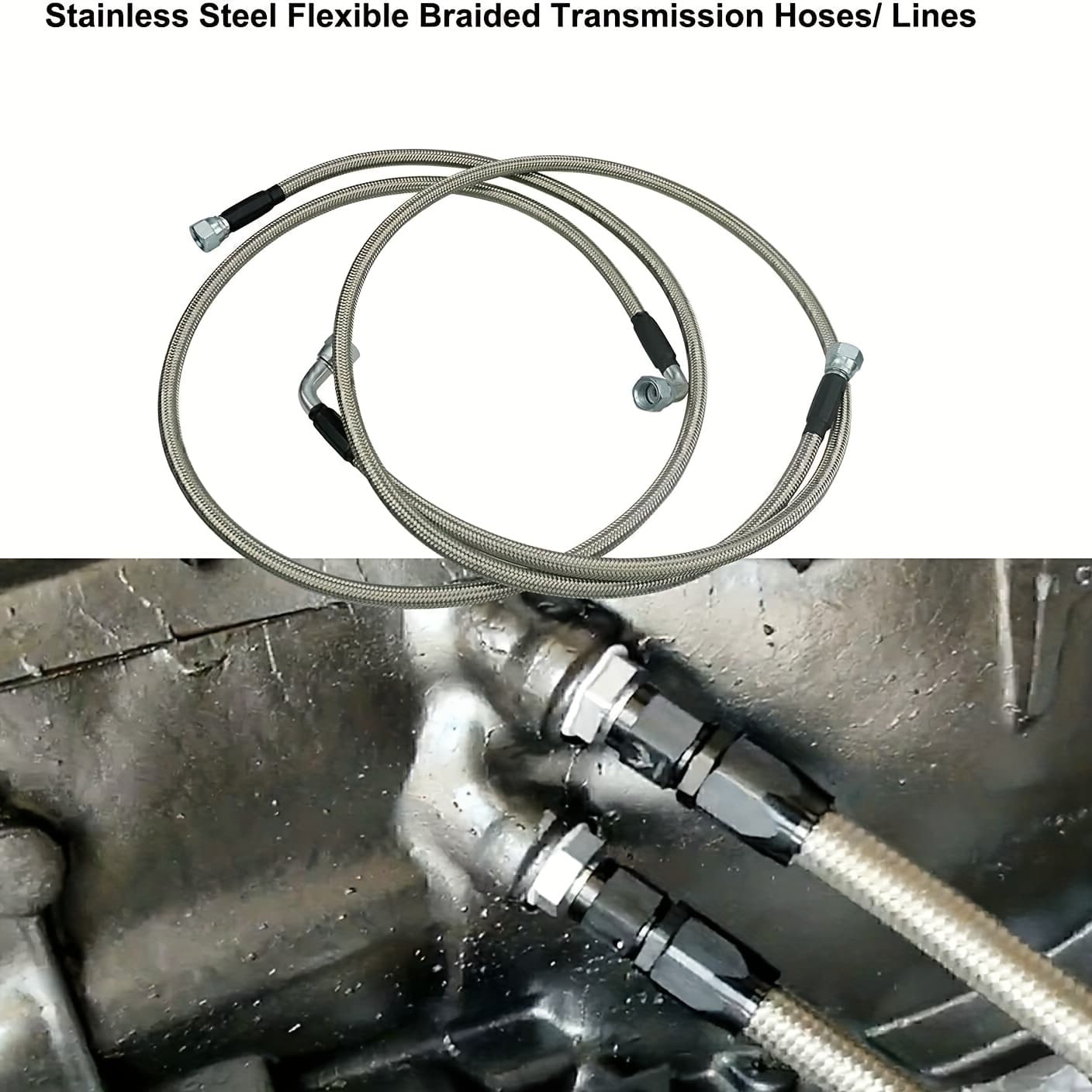 TEMU Ss Braided Transmission Cooler Hose Lines Fittings Fit For Chevy For Ford Th350 700r4/th400 52"