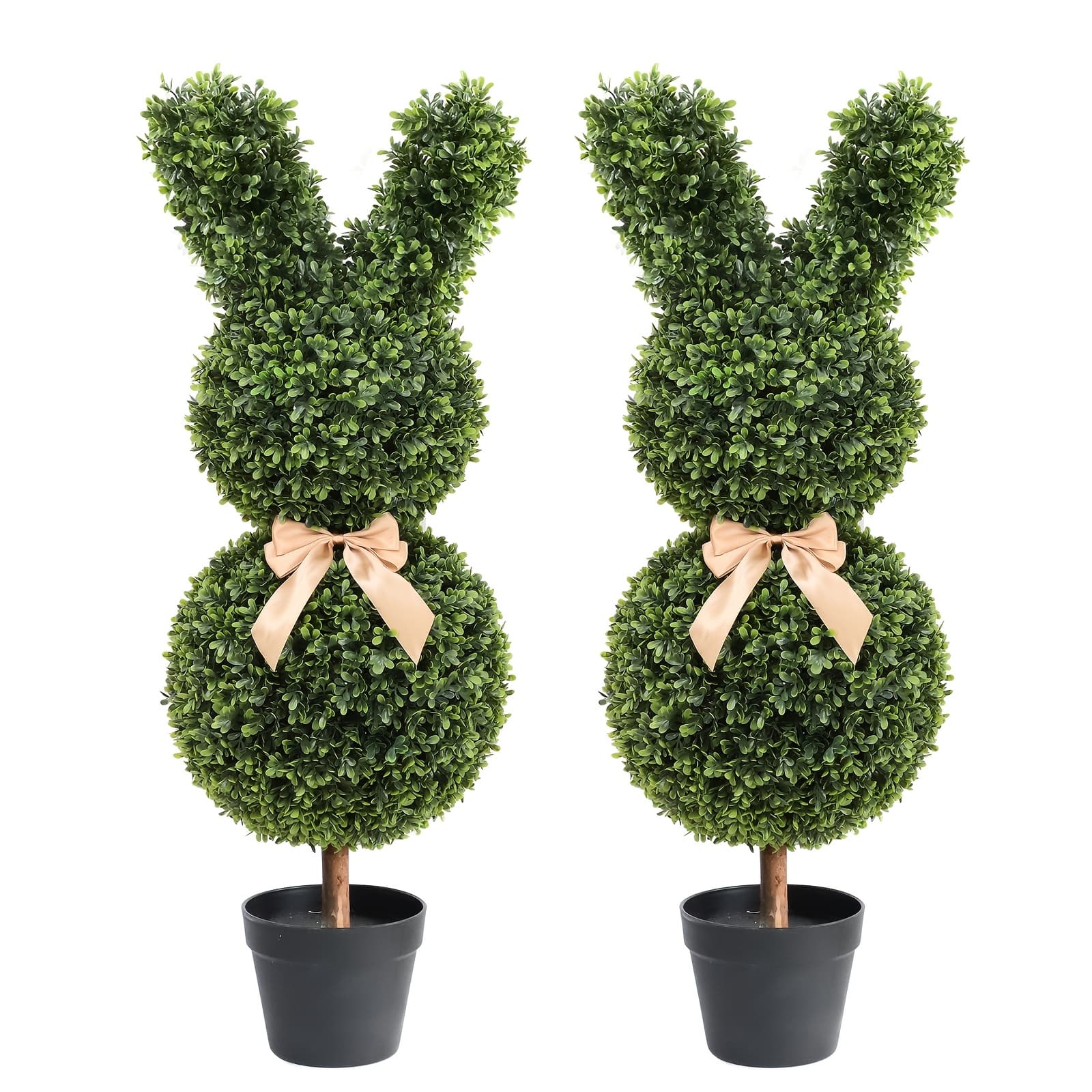 TEMU 2-pack 3ft Artificial Boxwood Bunny Topiary Plant With Bow | Indoor Outdoor Decor, Easter Spring Decoration, Faux Greenery For Home Garden, Includes Container