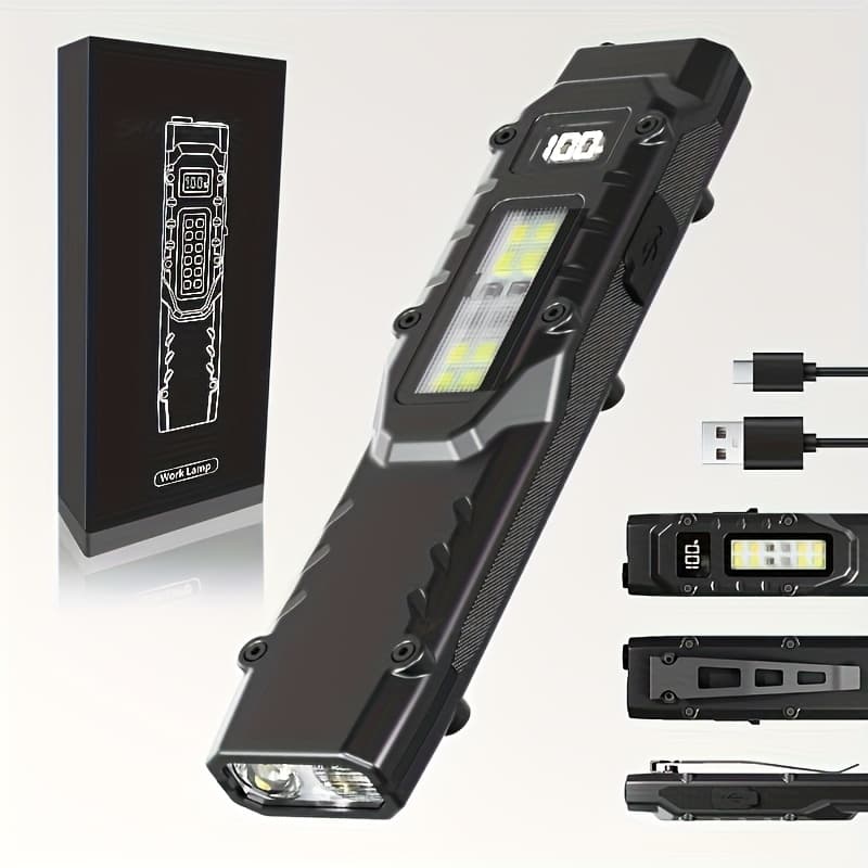 TEMU Edc Tactical Flashlight, 1500lumen Usb-c Rechargeable Fast Charging Slim Flat Shape With Spotlight Floodlight Strobe Digital Display Lightweight For , Glove Box Or Outdoor