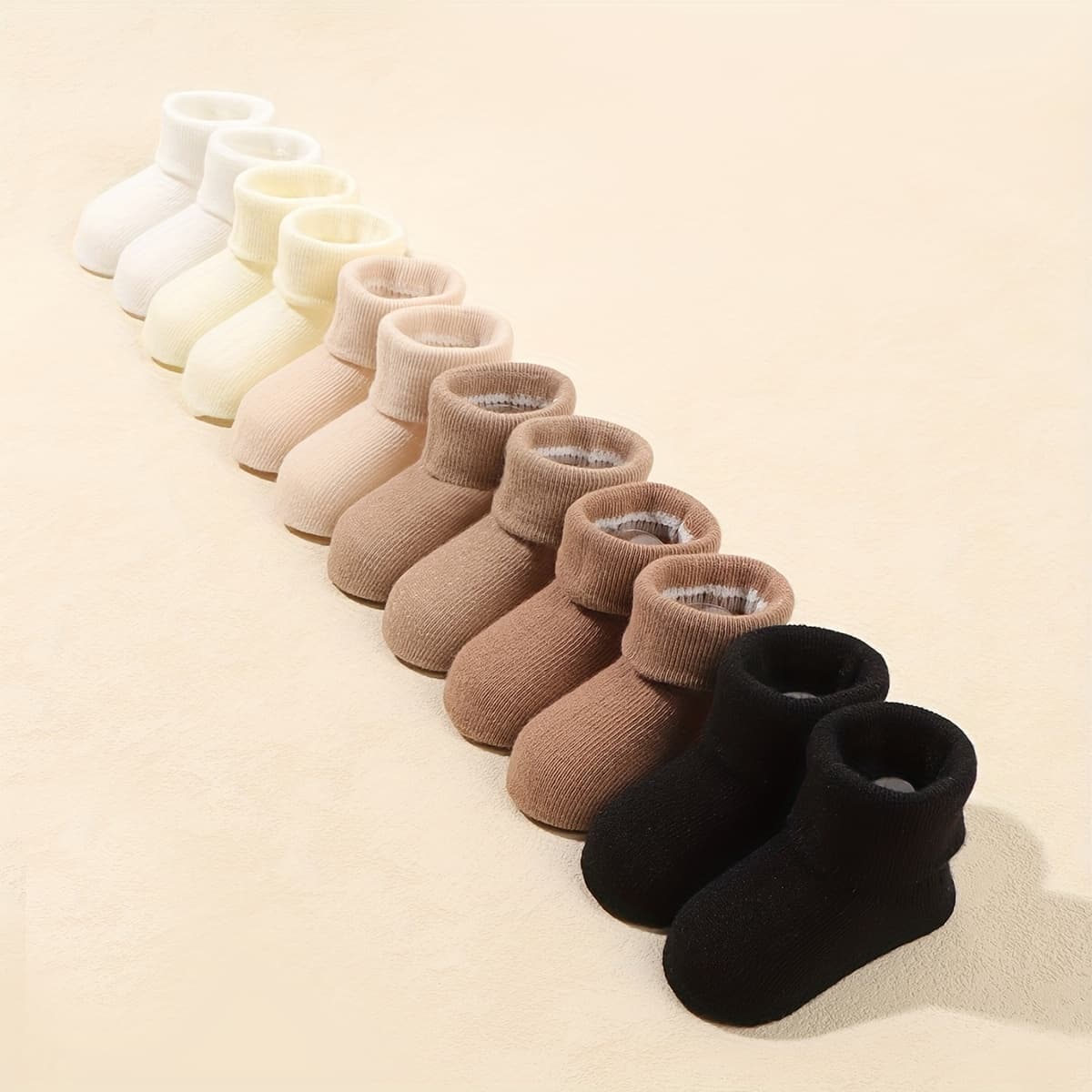 TEMU 6 Pairs Of Baby Solid Reversible Baby Mid-calf Socks