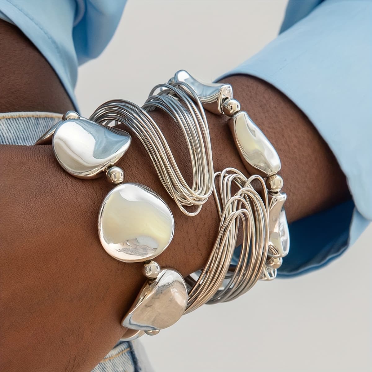 TEMU 1pc/3pcs Set Fashionable Individual Open Bangle Ccb Irregular Set Suitable For Women's Ball Party Gathering Gift
