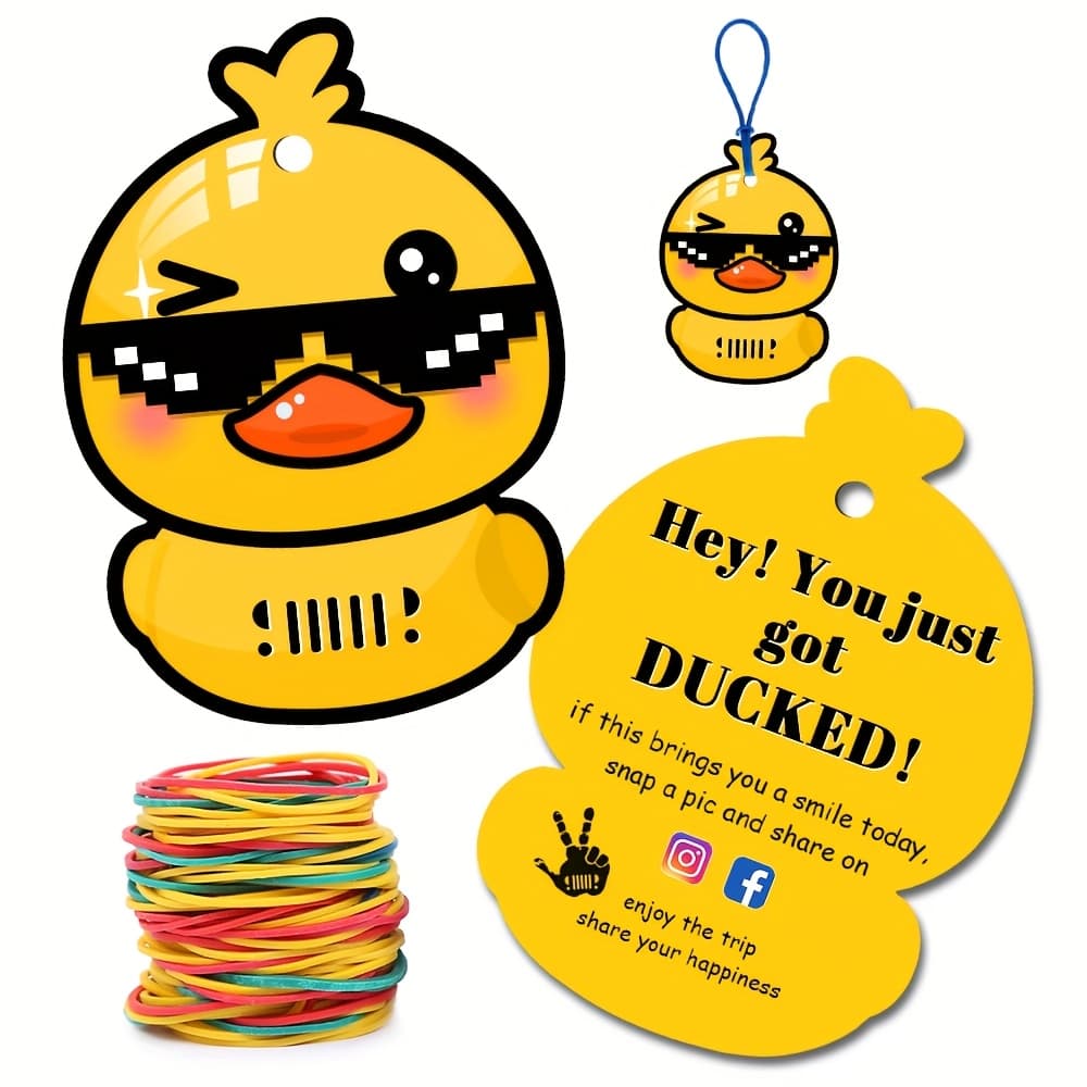 TEMU 50 Pack Duck Duck Ducking Game Card Printed Duck Tags With Round Hole And Rubber Bands Duck Ducked Card (yellow)