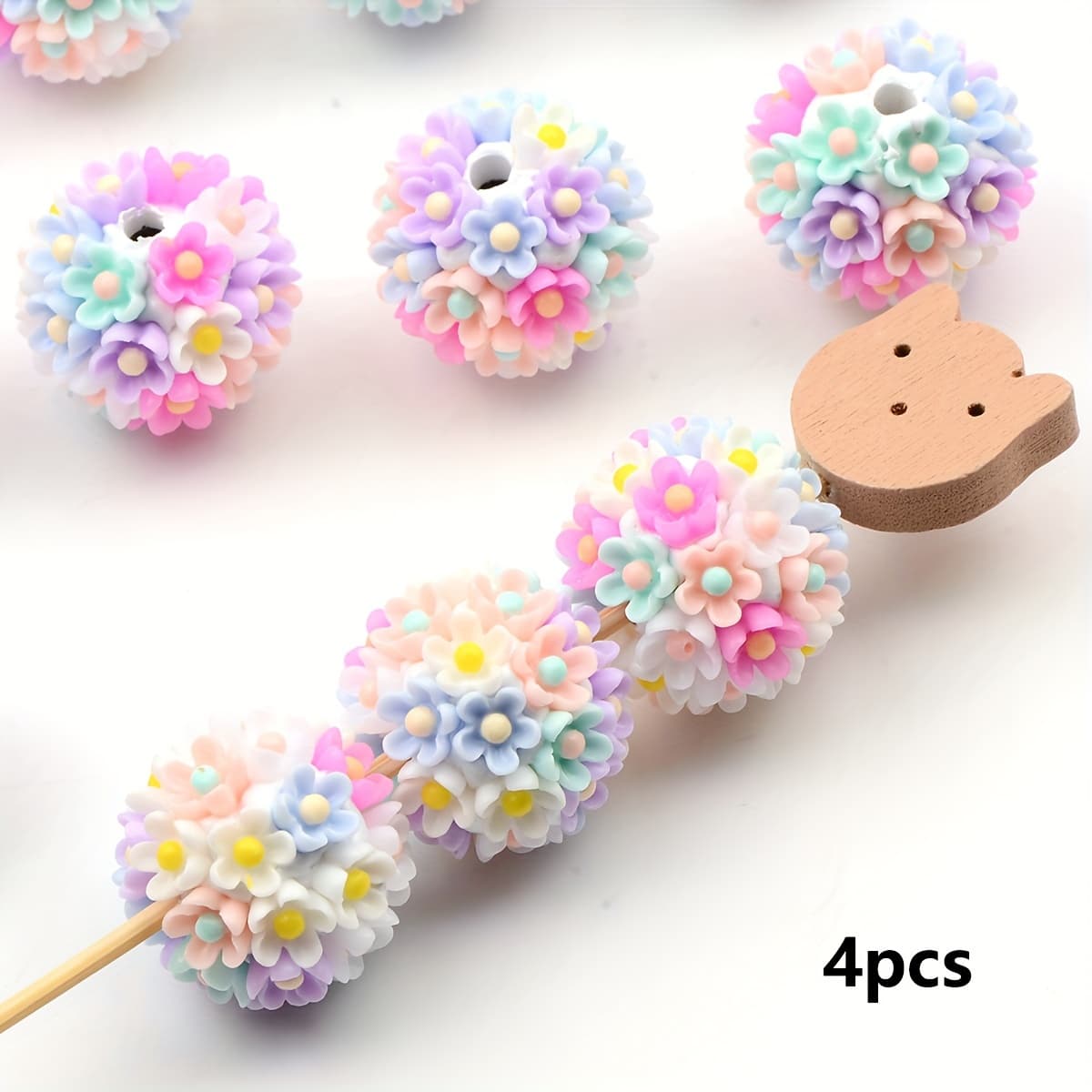 TEMU 4pcs Random Colors Beautiful Flower Balls Round Beads For Jewelry Making Pen Bag Chain Beaded Decors Additions