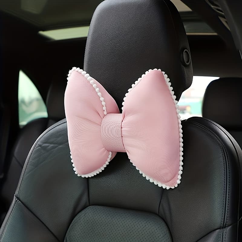 TEMU 1pc Car Headrest Neck Pillow Black Bow Breathable Comfortable Cushion For Car Interior Additions For Women
