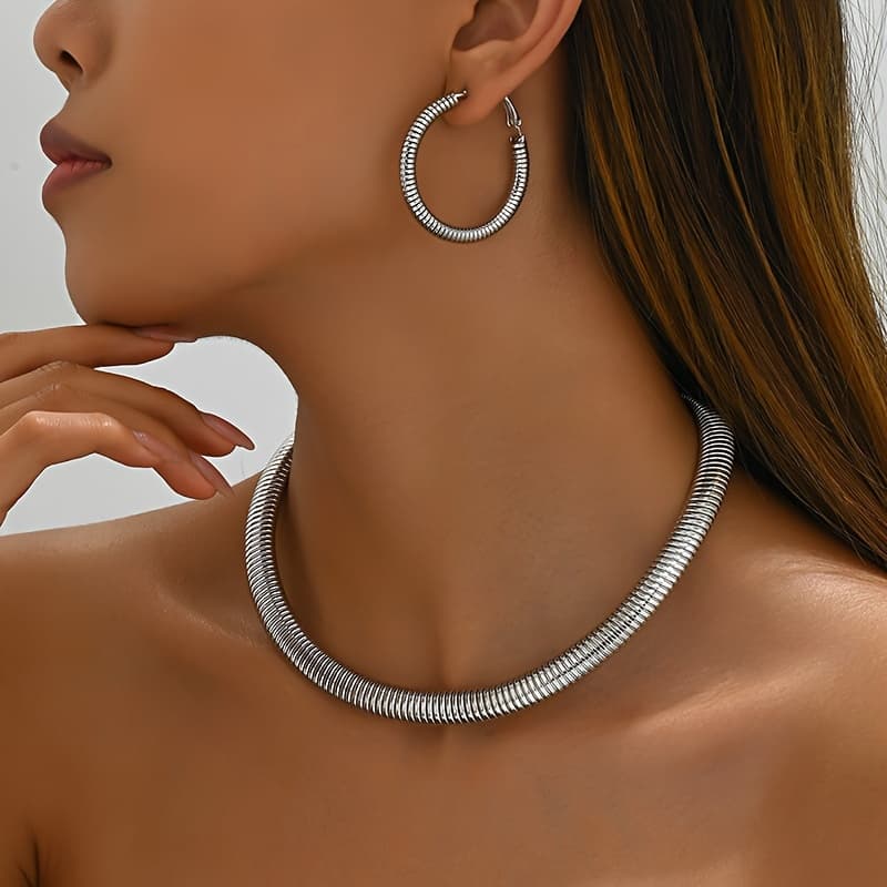 TEMU 3pcs/set Elegant And Luxurious Open Hoop Snake Chain Necklace Set For Women