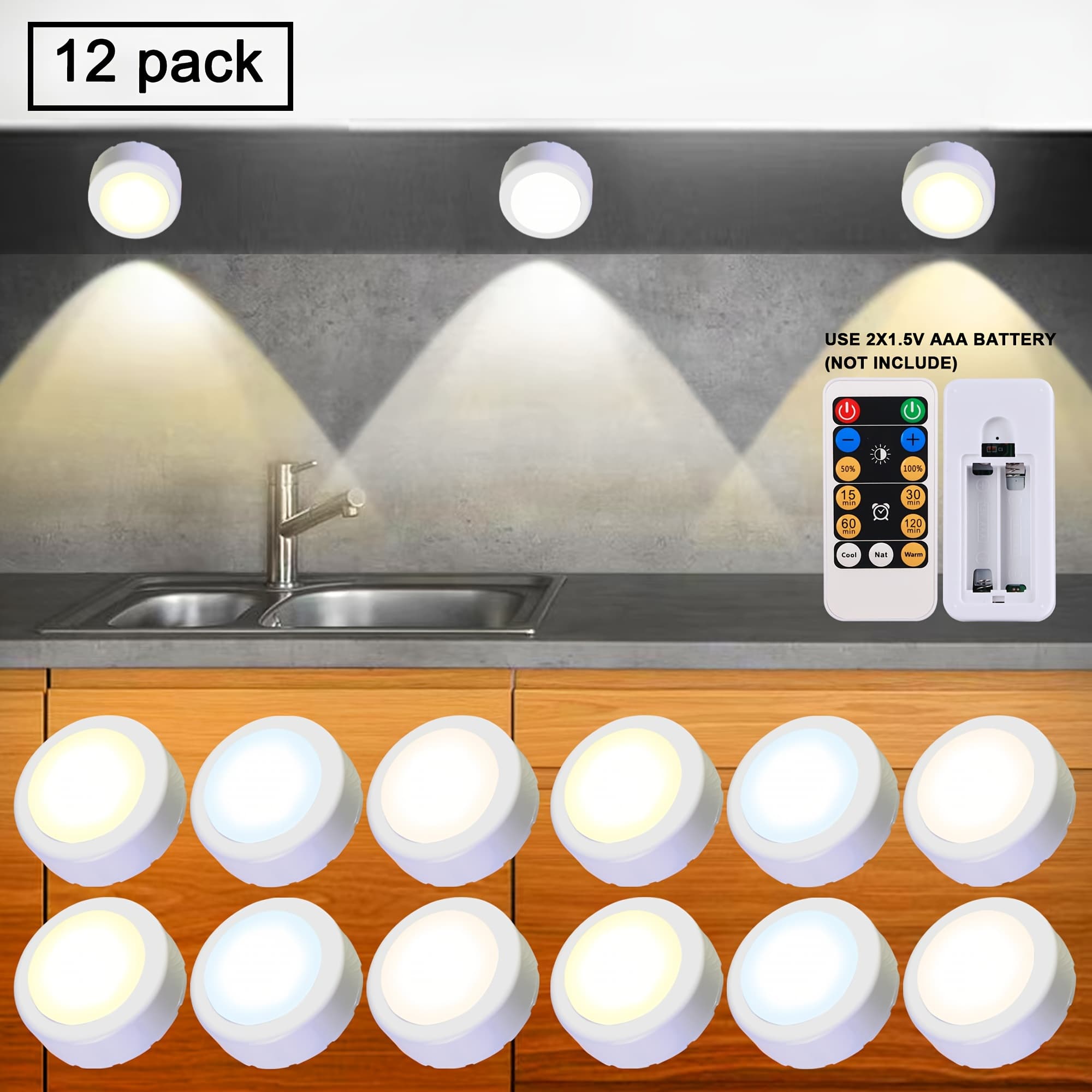 TEMU Remote Control Cool/warm/ Adjustable Led Cabinet Light, Use 3*aaa Batteries (not Included) Closet Light Push Light