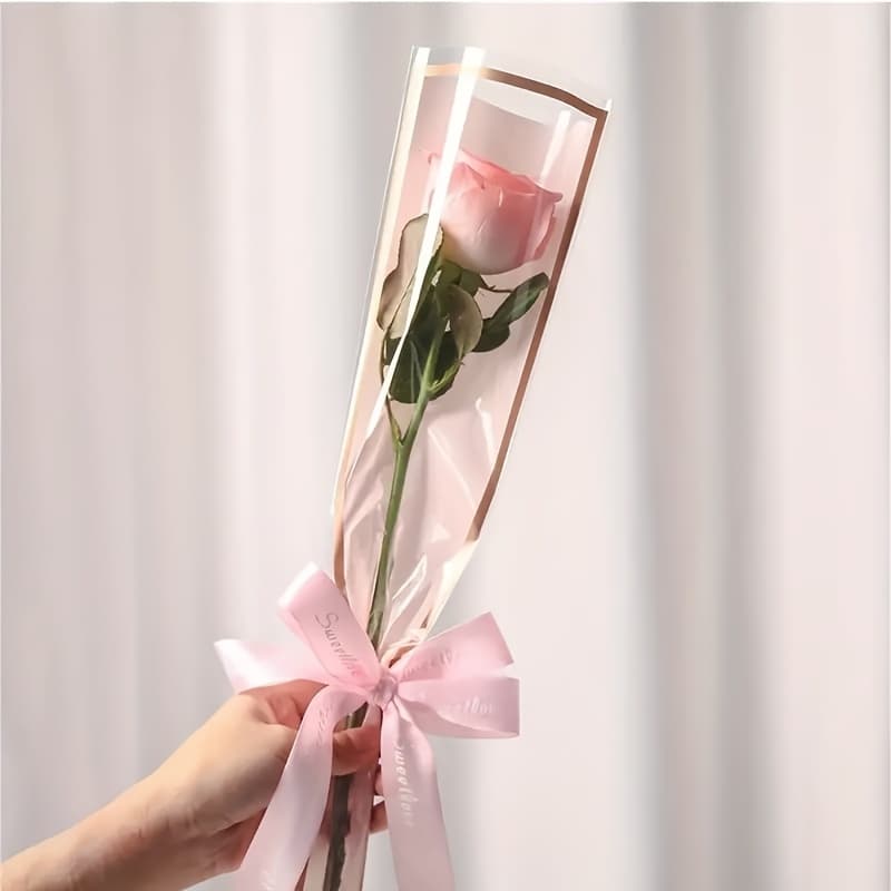 TEMU 50pcs, Single Rose Sleeve Bouquet Wrapping Bags, Transparent Glassine Paper Flower Wrapping Paper For Valentine's Day, Gift Wrapping, Scene Decoration