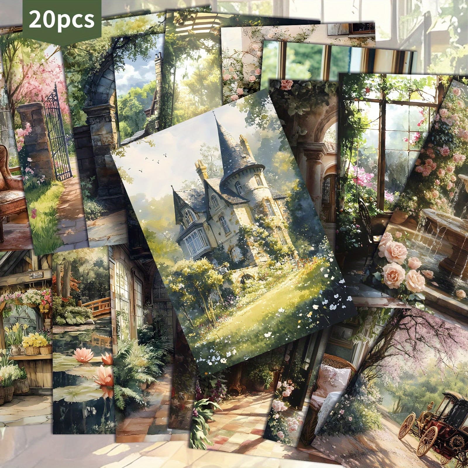 TEMU 20 Landscape Paper Postcards -4x6 Inches Junk Journal Paper, Classic Pinup Illustrations, Collectible Decorative Painting Cards For Scrapbooking & Crafting