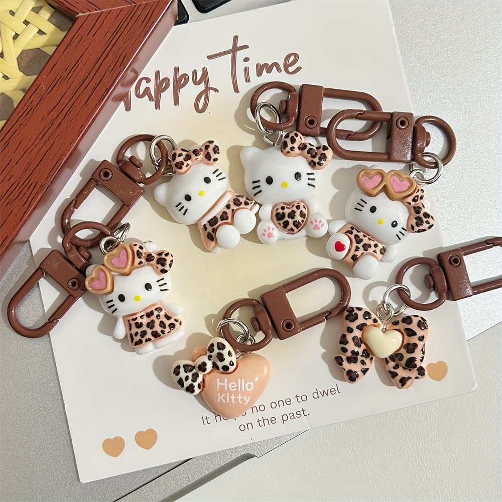 TEMU 6pcs Leopard-patterned Kitty Cat Keychains, Retro Kt Schoolbag Keychain Pendant, Trendy And Cool Additions, Holiday Gifts, Party Small Gifts, Unique Keychains For , Women's Christmas Gifts