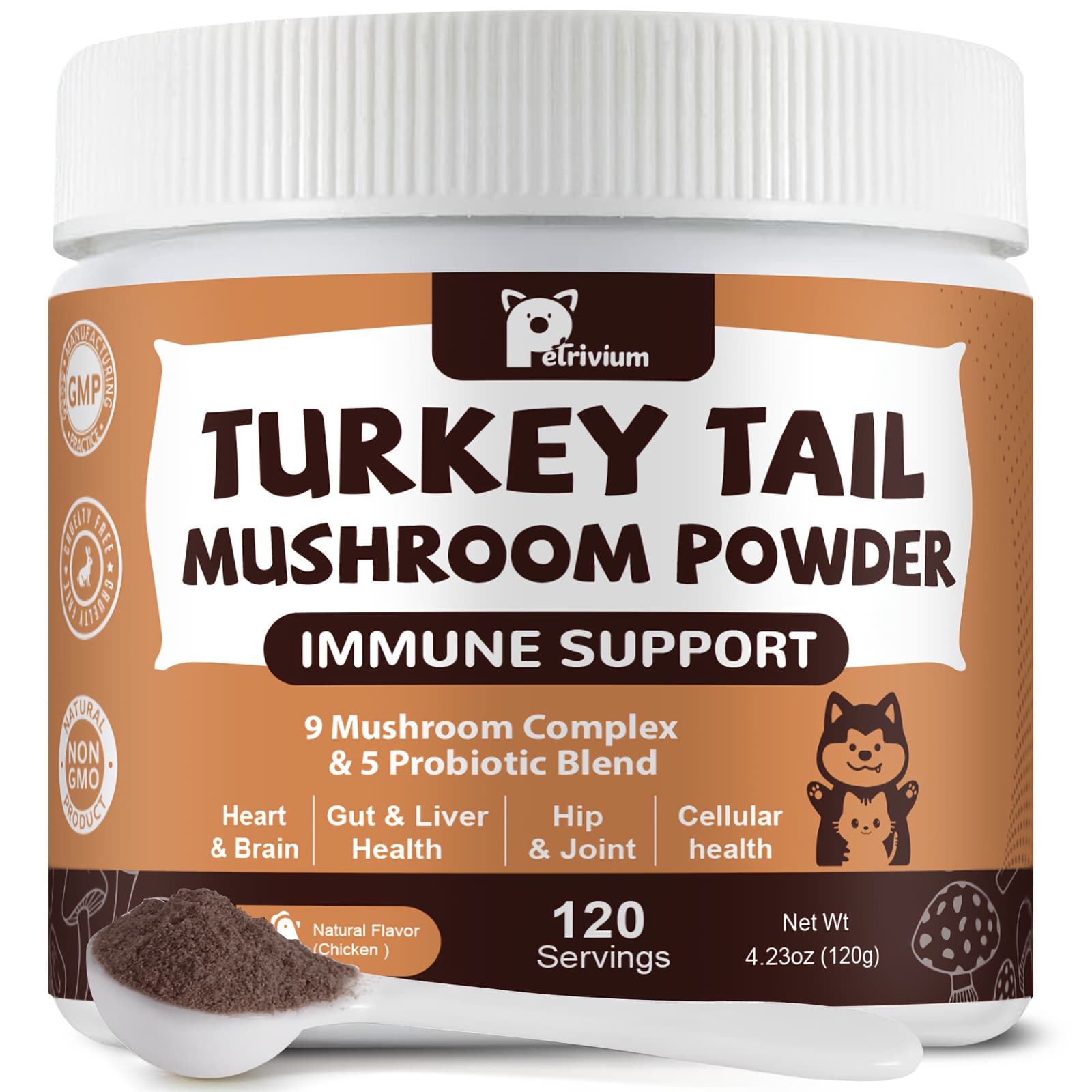 TEMU Mushroom Supplement With Probiotics For , Turkey Tail Mushroom For Pets - Mushroom Powder For Help & Overall Health- For Dogs And 120 Grams/60 Days Supply