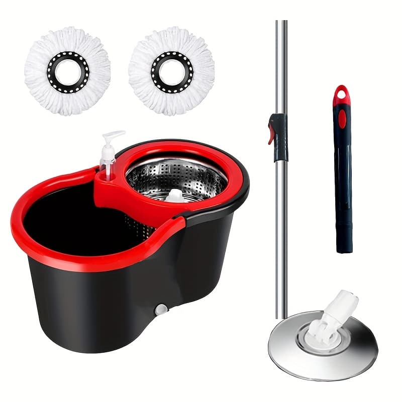 TEMU Spin Mop , 360 Spin Mop Bucket Floor Cleaning Mop Bucket With 2 Microfiber Replacement Head Refills Telescoping Handle For House Cleaning