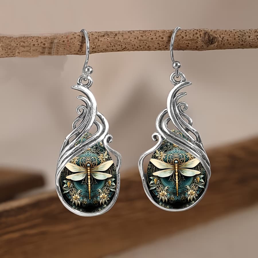 TEMU 2pcs Dragonfly Earrings | Artistic Teardrop Pendant Earrings With , Elegant And Luxurious Alloy With Glass Mosaic, Ideal For Daily, Vacation, Christmas, And Valentine Gifts