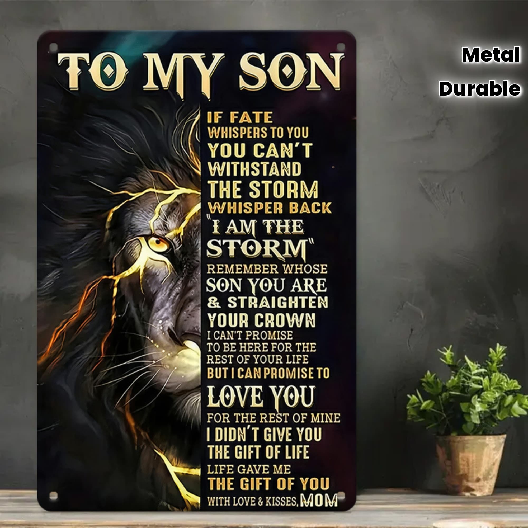 TEMU 1pc Personalized For My Son Wolf And Metal Sign - 8x12 Inch (20x30cm) Motivational Wall Decor With Name - Modern Artwork For, Bedroom - Meaningful Gift From Dad - Durable Plaque Decoration