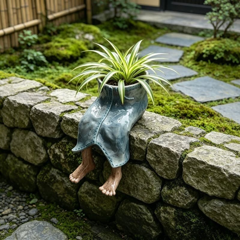 TEMU 1pc Cute Resin Hanging Leg Planter With Boots, White Grid Sitting Pot For Succulents, Creative Desktop Flower Pot For Home Office Decor, Unique Gift For Plant Lovers Gardening Gift,home Decor