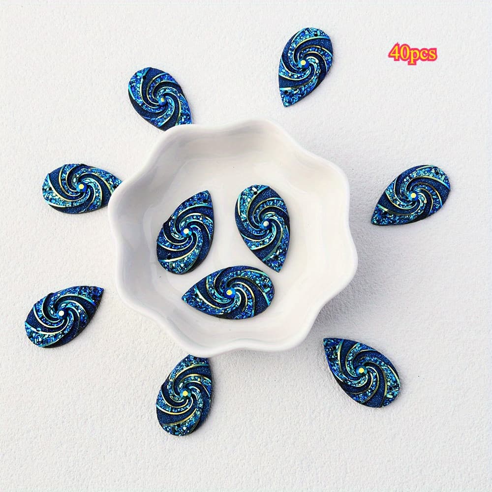 TEMU 2d Flat - 8-40pcs 1.6 X 2.8cm Sparkly Buttons Teardrop Ab Dark Blue Sew On Crafts Rhinestones Flatback Beads Sewing For Costume Wedding Dress Decorations, Gift Wrapping Decoration, Jewelry Making