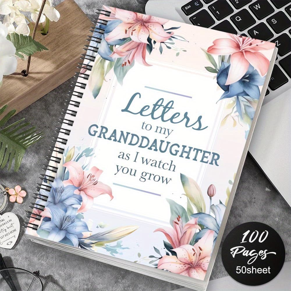 TEMU 1pc Letters To My Granddaughter Spiral Guestbook, Keepsake Memory Journal, Watercolor Flowers For Grandma, , Baby Shower Gift For