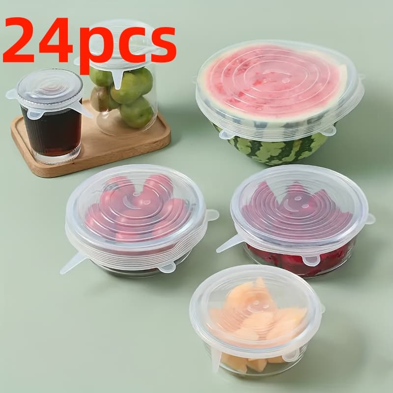 TEMU 24pcs Flexible Sealed Silicone Bowl Lids - Suitable For Dishwashers And Microwaves, Elastic Food Storage And Preservation Lid, Reusable Kitchen Organizing Additions