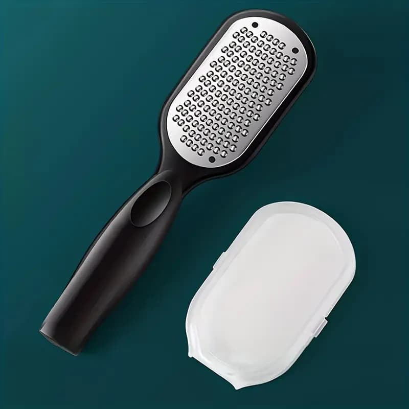 TEMU 1pc Stainless Steel Foot File Pumice Stone - A Must-have Tool For Pedi And Care, Designed To Remove, Dead Skin From Heels, With A Feature And An Ergonomic Handle, Oval Disc-shaped