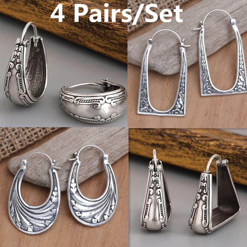 TEMU 4 Pairs/ Set Of Bohemian Style - Women's Engraved Unique Earrings, Party , Holiday Gifts For Female