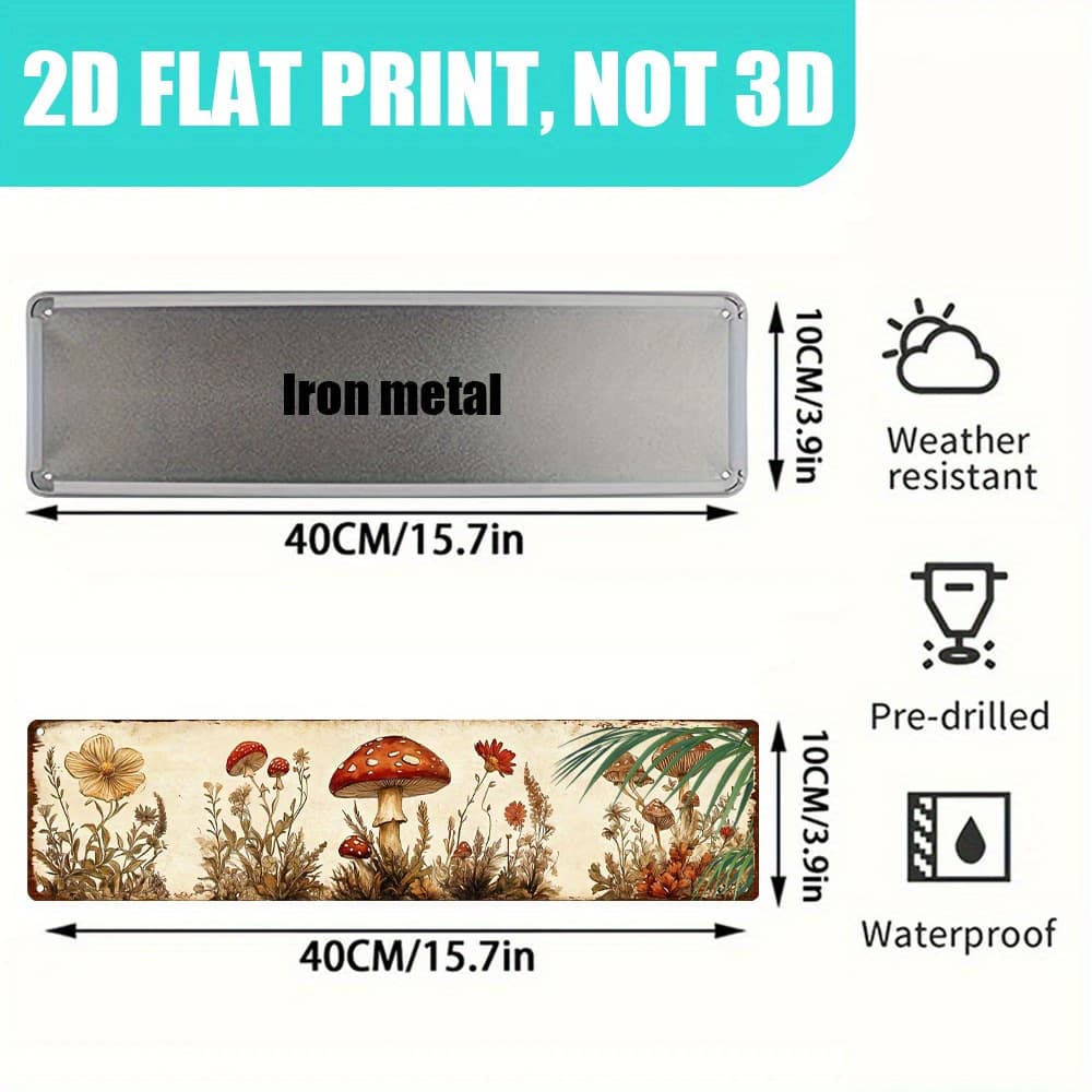 TEMU 2d Flat Mushroom Inspired , Retro And Floral Metal Logo, Home Decoration, 16 * 4 Inches, Hanging Decoration, Decoration, Indoor/ Outdoor Decoration, Room Decoration, Farmhouse Decoration