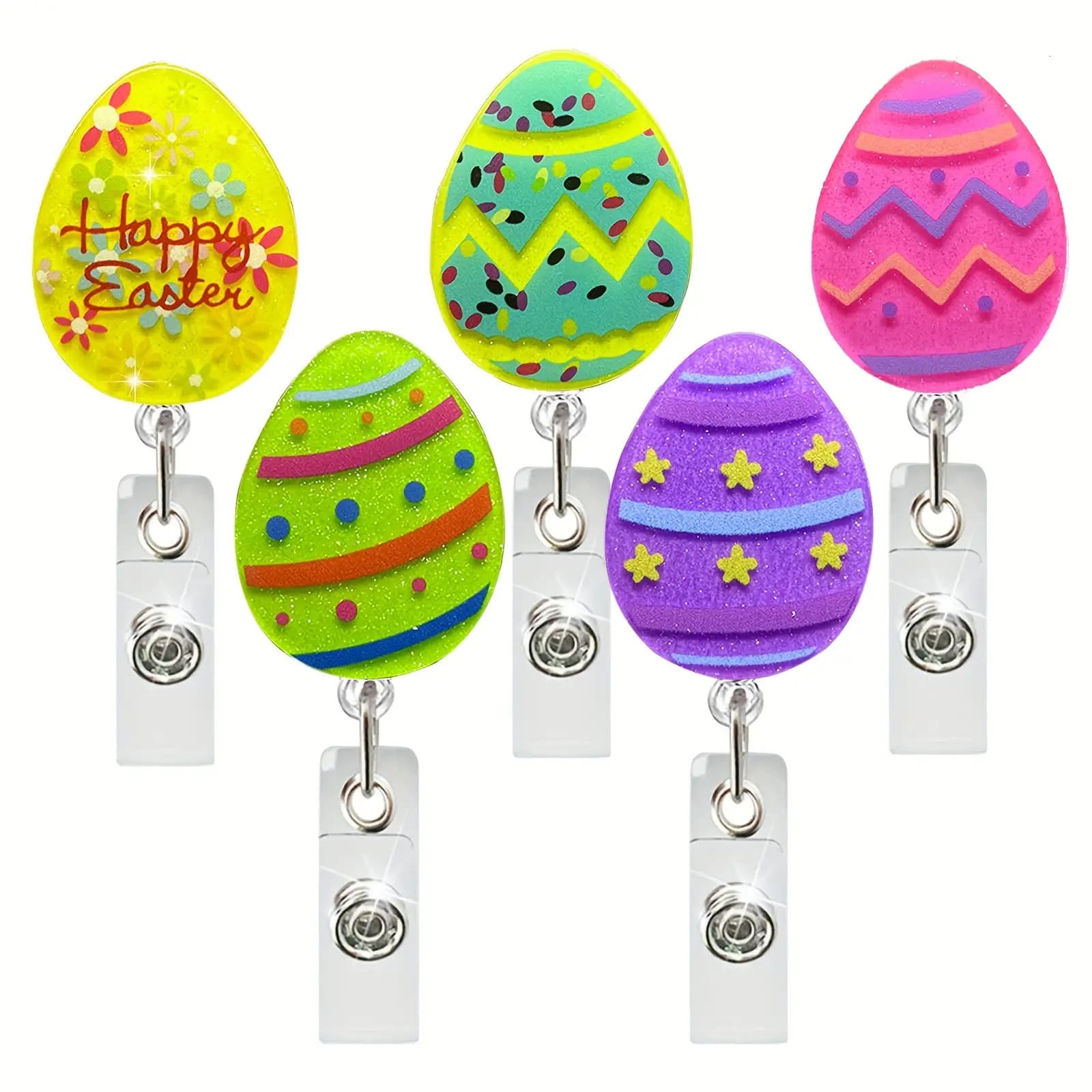TEMU 2d 2d Flat Acrylic Sets Easter Eggs- Retractable Id Badge Holder With Clip, Suitable For Nurses, Doctors, Teachers, Blue And Purple- Material Scroll Key File Tag, 2d Flat