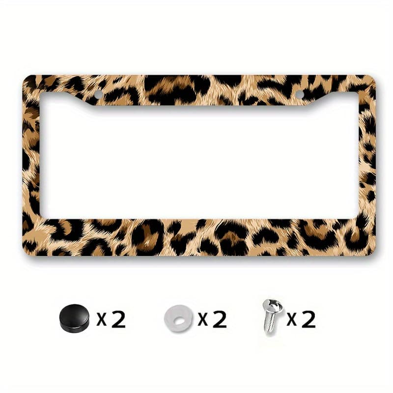 TEMU Metal License Plate Frame Cover With Leopard Print Pattern For Family Car Decoration During Spring Festival