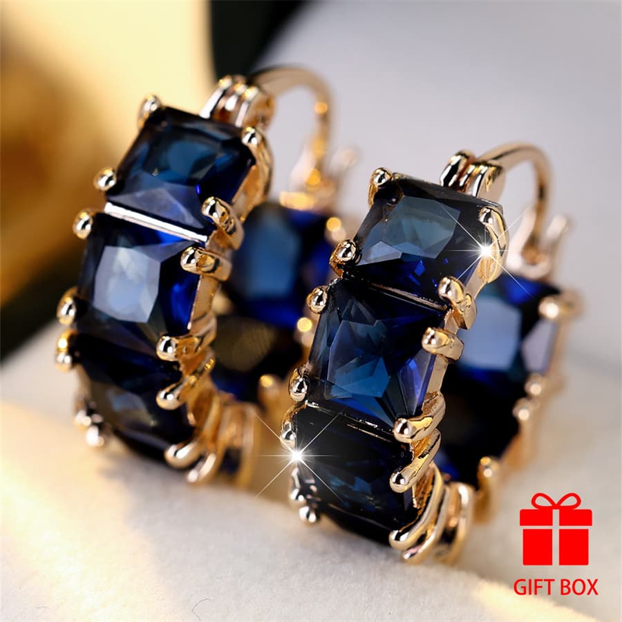 TEMU Elegant Blue Synthetic Zirconia Hoop Earrings For Women, Perfect For Christmas, Valentine's Day, Holiday Parties, And Everyday Use, Suitable For Any Season