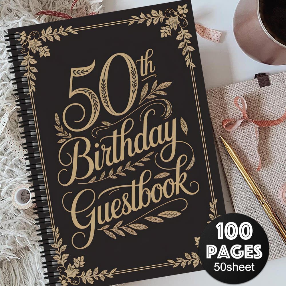TEMU 1pc Aesthetic Birthday Guest Book - Retro Memory With Message Signing Book, Keepsake For 50th Birthday Party, Milestone Birthday Party Decorations, Guest Book With Wishes (gift For Women, ) -