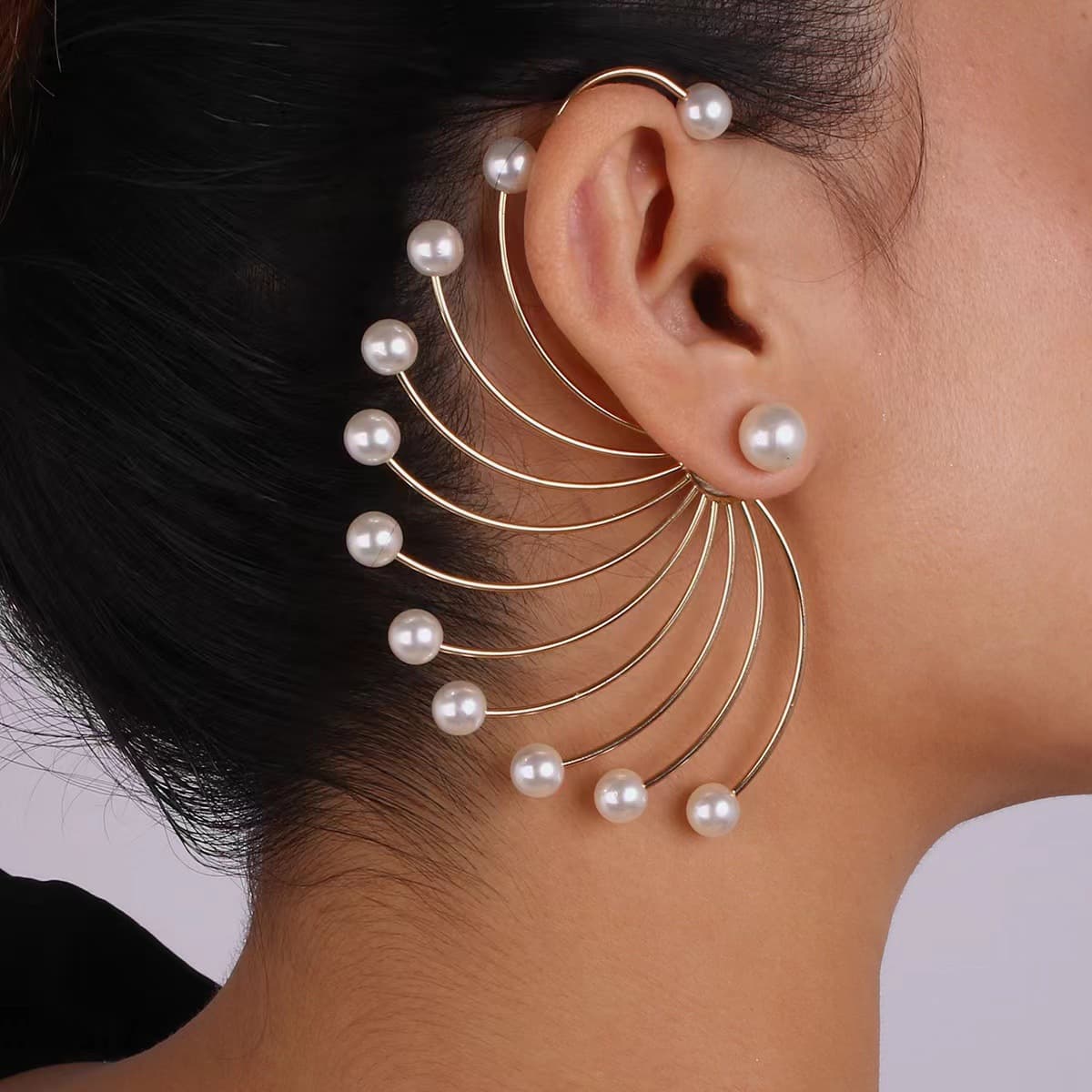 TEMU A Stylish 2pcs Set Of Women's Oversized Fan-shaped Earrings, Featuring Geometric Designs And Versatile Circular Styles