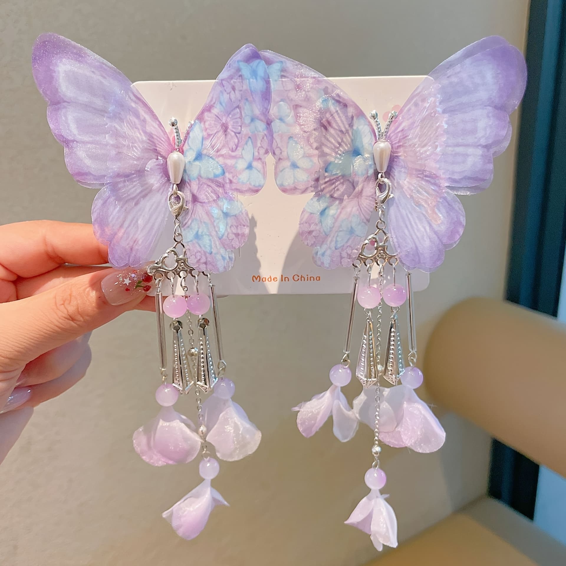 TEMU Set Of 2 Mesh Hair Clips Featuring Tassels And Adorable Elf-style Hair Additions