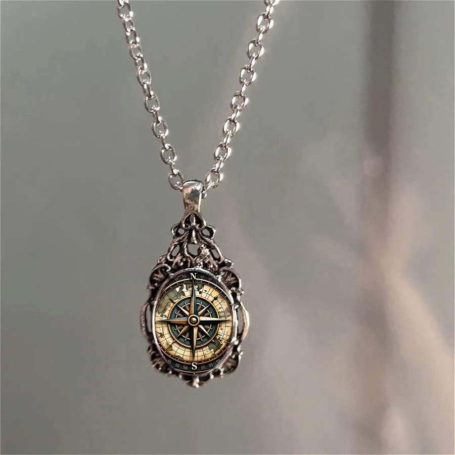 TEMU 1pc Compass Necklace Necklace Navigation Necklace Adventure Necklace Pendant Necklace Flower Necklace Map Necklace Jewelry Accessories Unique Jewelry Travel Gifts Exploration Gifts Journey Gifts